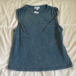Evereve Women's Mineral Wash Teal Blue Tie-Shoulder Tank